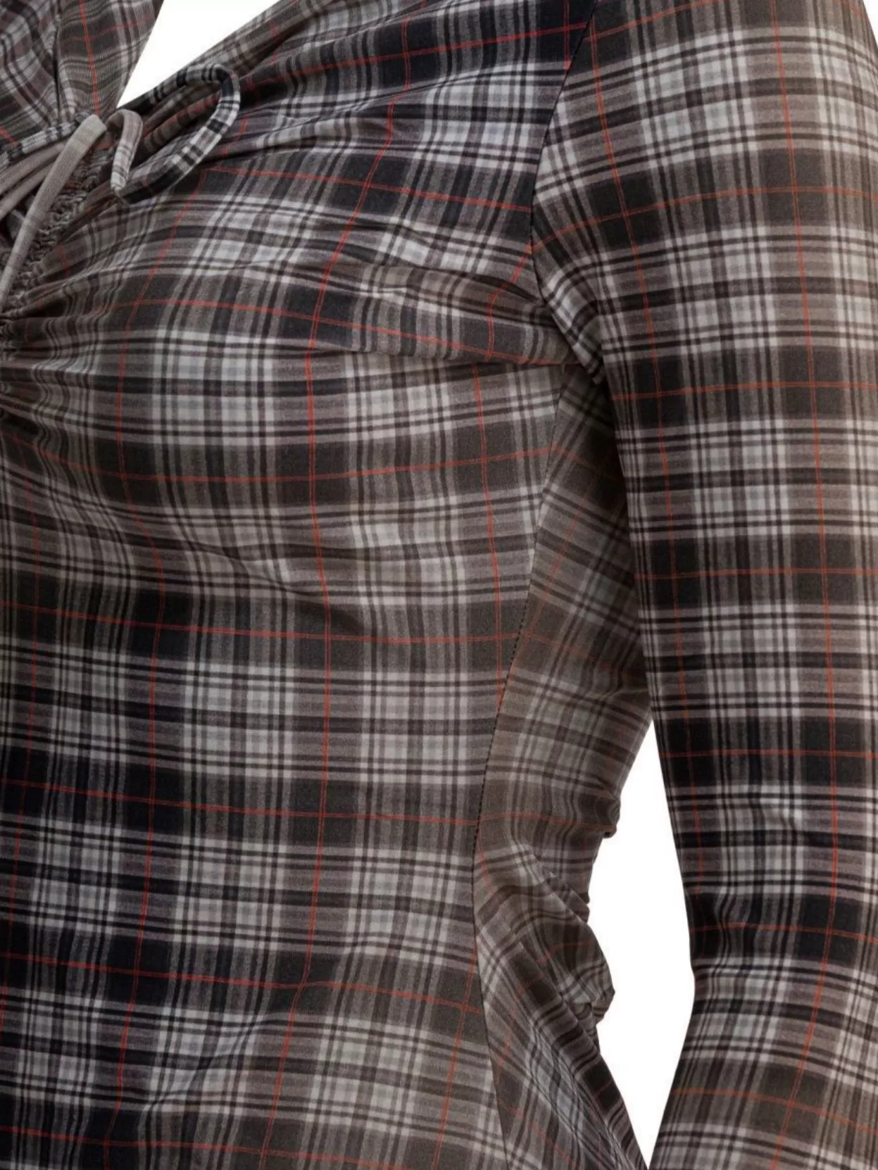 Acne Studios Long Sleeve Fitted Plaid T-shirt With Drawstring In Brown