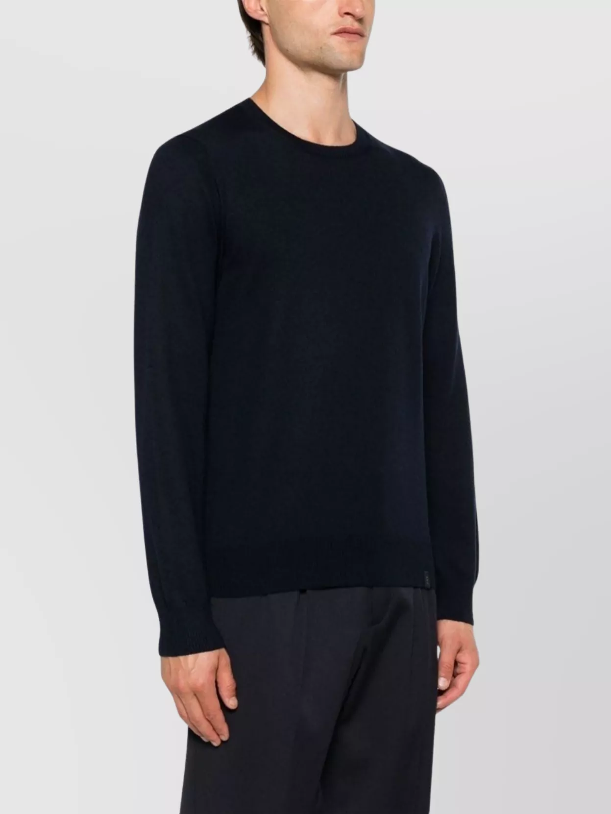 Fay Ribbed Knit Crewneck Sweater With Straight Hem