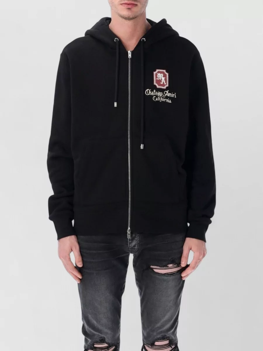 Amiri Cotton logo print relaxed fit zip hoodie