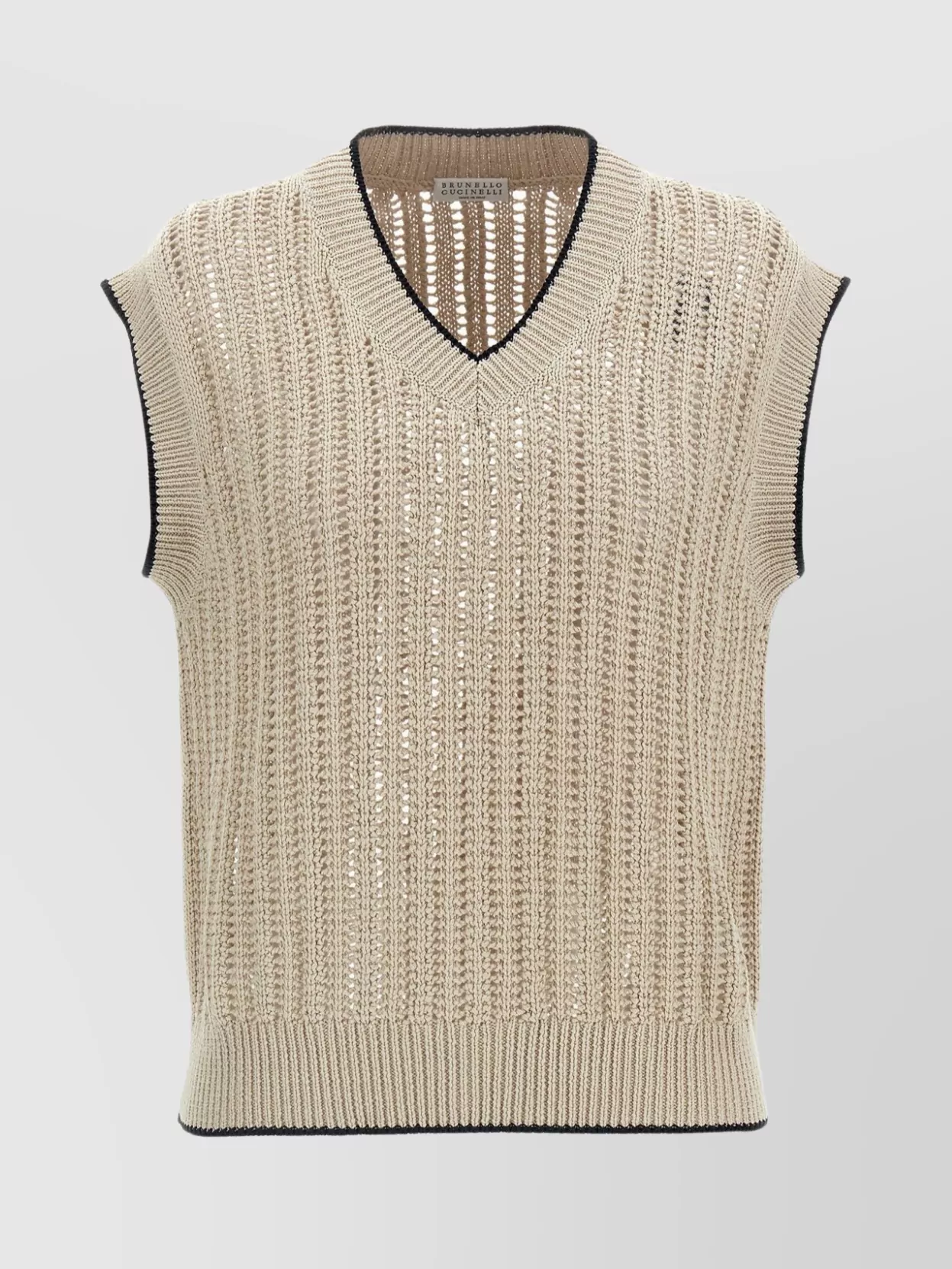 Shop Brunello Cucinelli Open Knit Vest Ribbed Trim