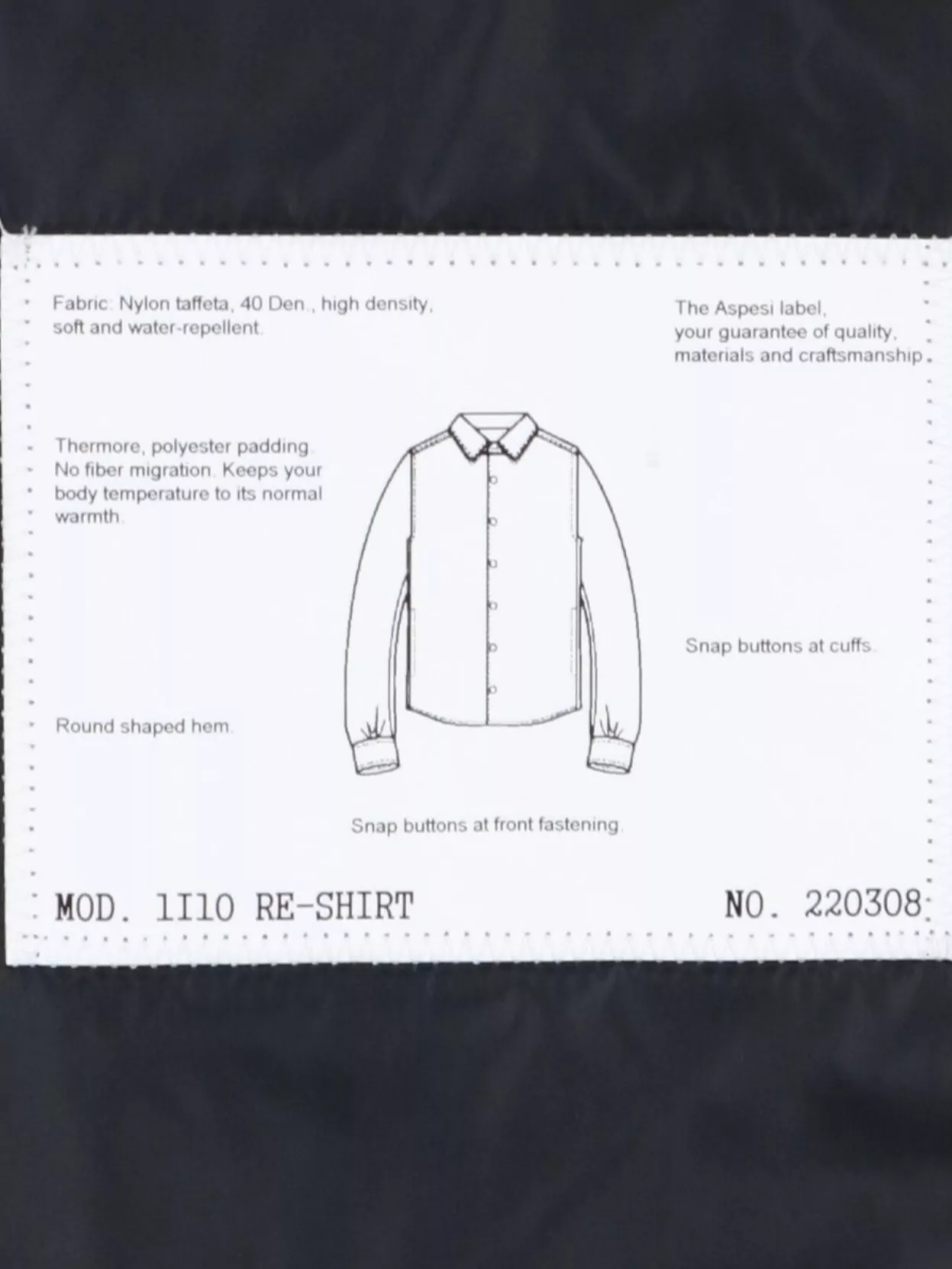 Aspesi Round Hem Nylon Taffeta Water-repellent Shirt In Blue
