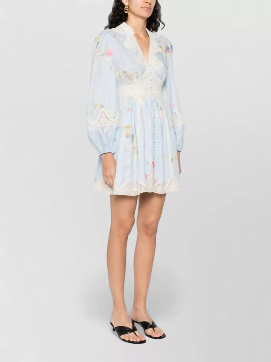 Zimmermann Linen V-Neck Long-Sleeve Mini Dress