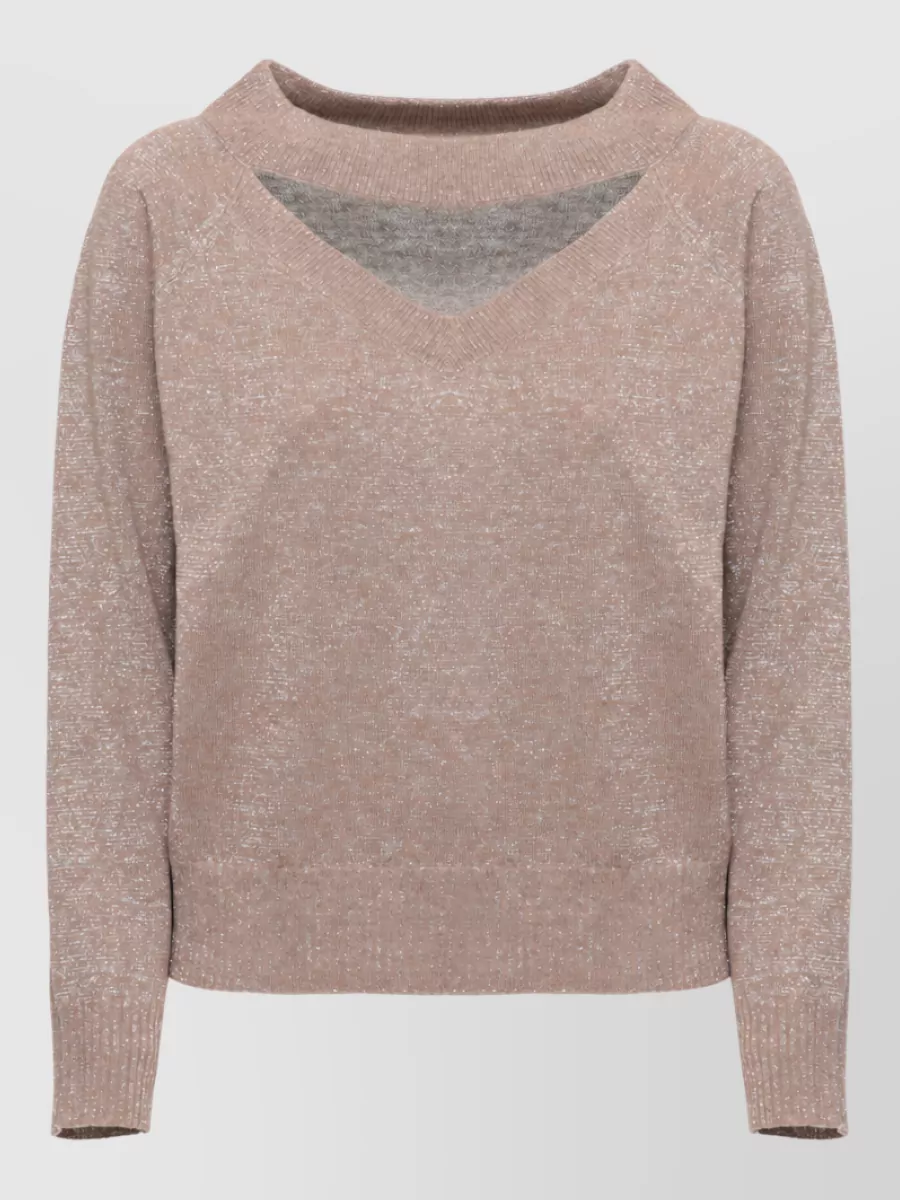 D.exterior ribbed cutout lurex wool sweater