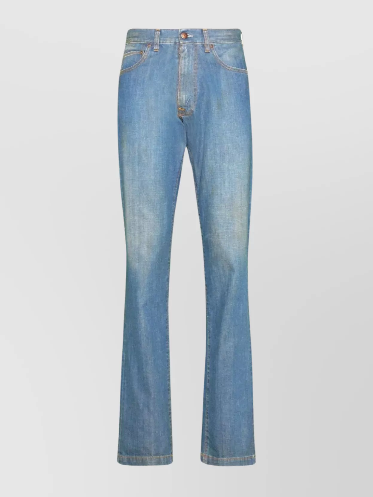 Shop Maison Margiela Straight Leg Denim Jeans With Faded Wash In Blue