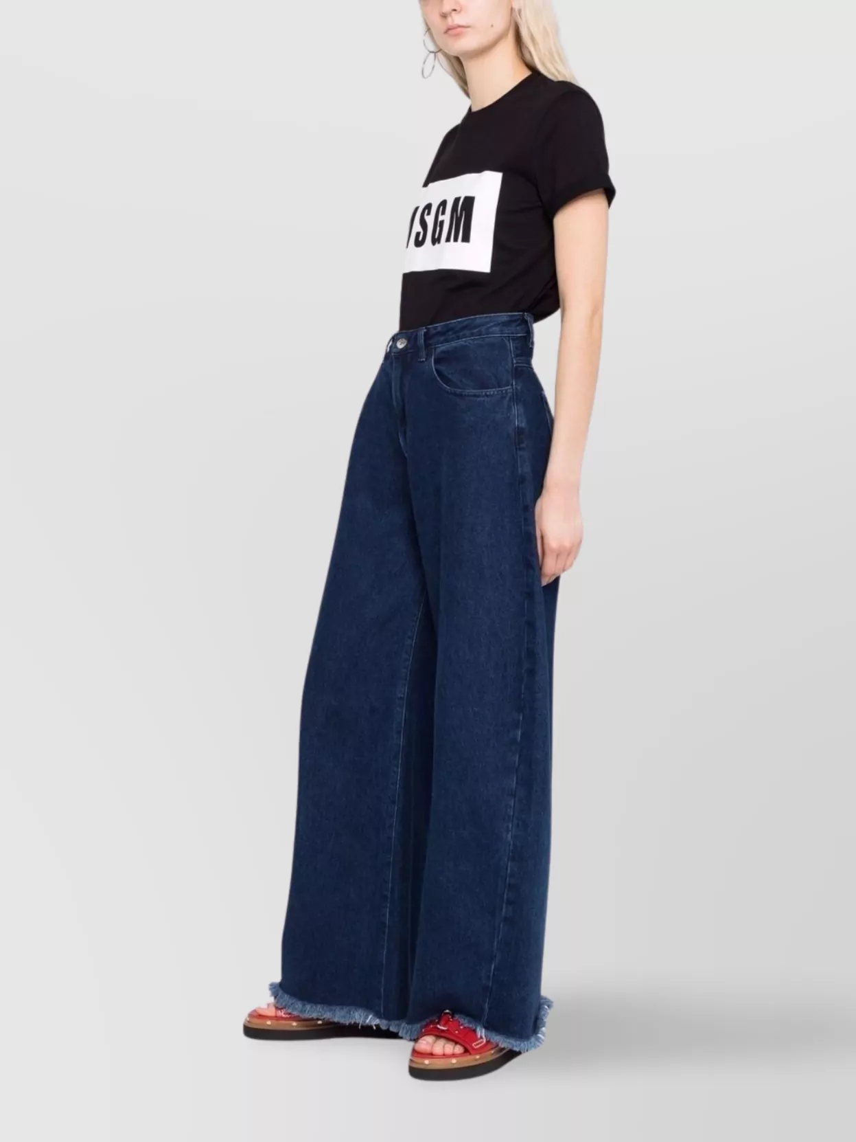 Msgm Crew Neck Short Sleeve T-Shirt With Rolled Cuffs