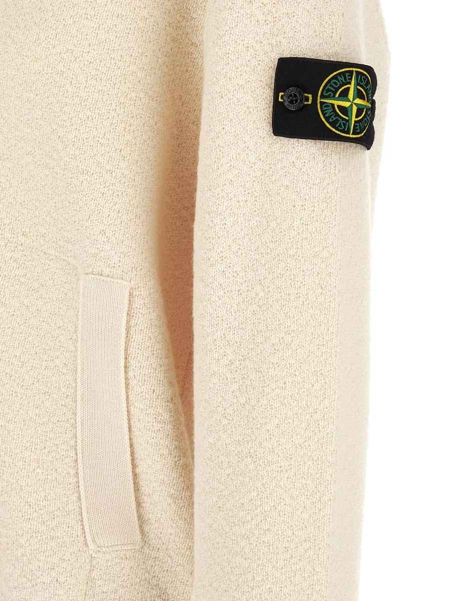Stone Island Virgin Wool Textured V-Neck Cardigan