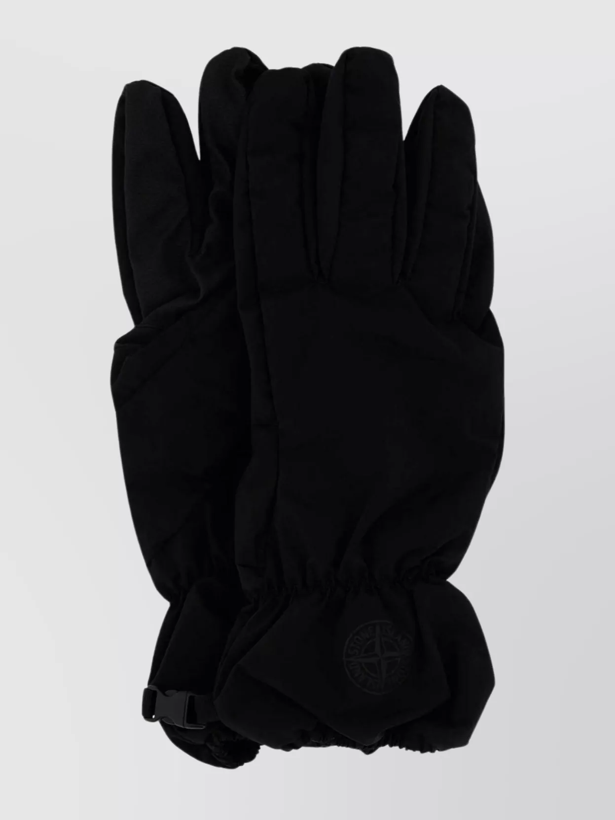 Shop Stone Island Nylon Gloves With Elasticated Cuffs And Adjustable Strap In Black