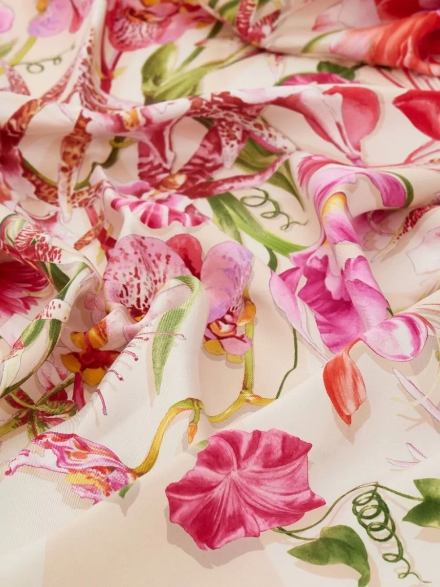 Ferragamo Silk Foulard Floral Pattern Gold Tone