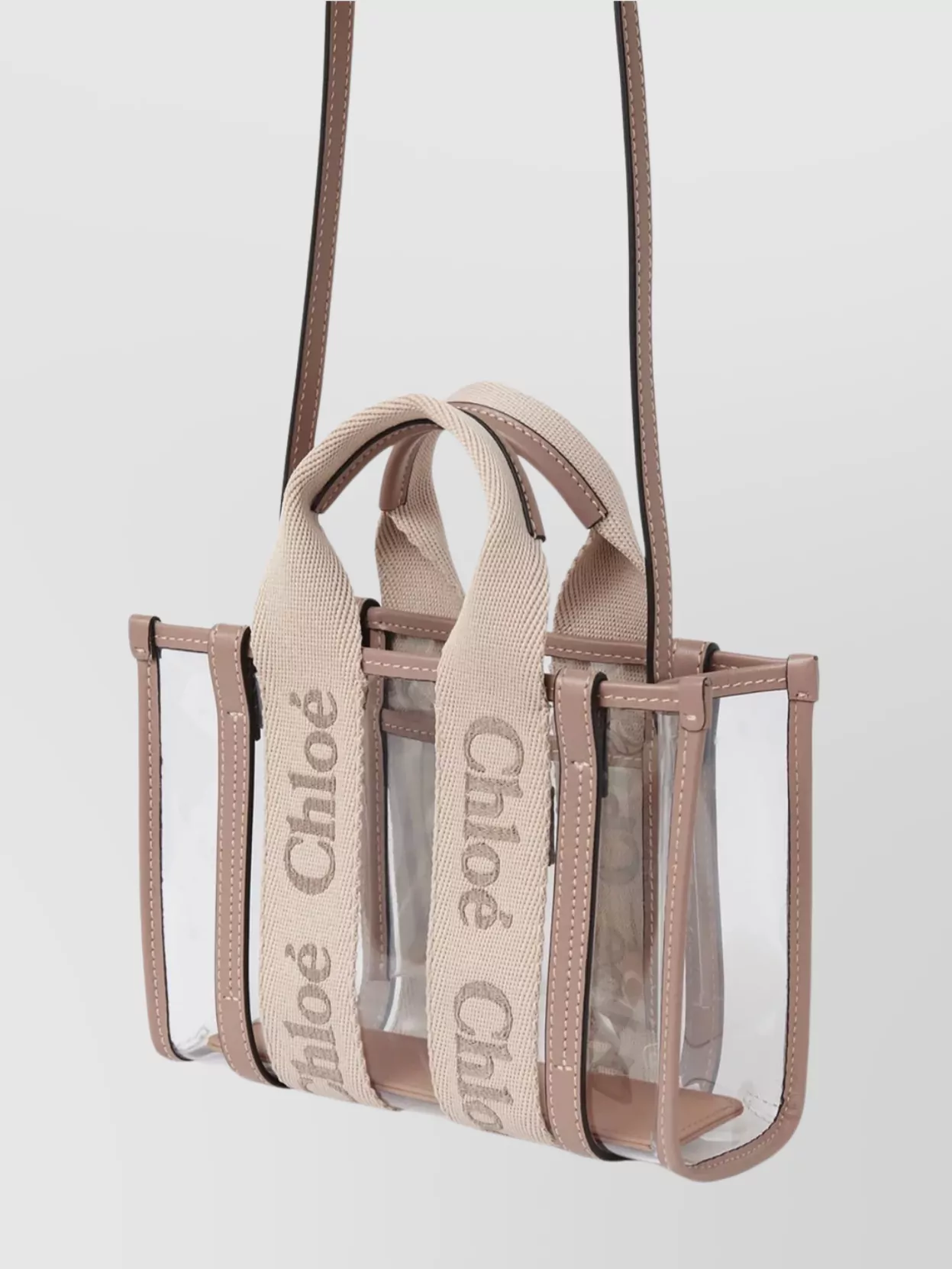 Chloé Mini Transparent Tote Bag With Calfskin Strips