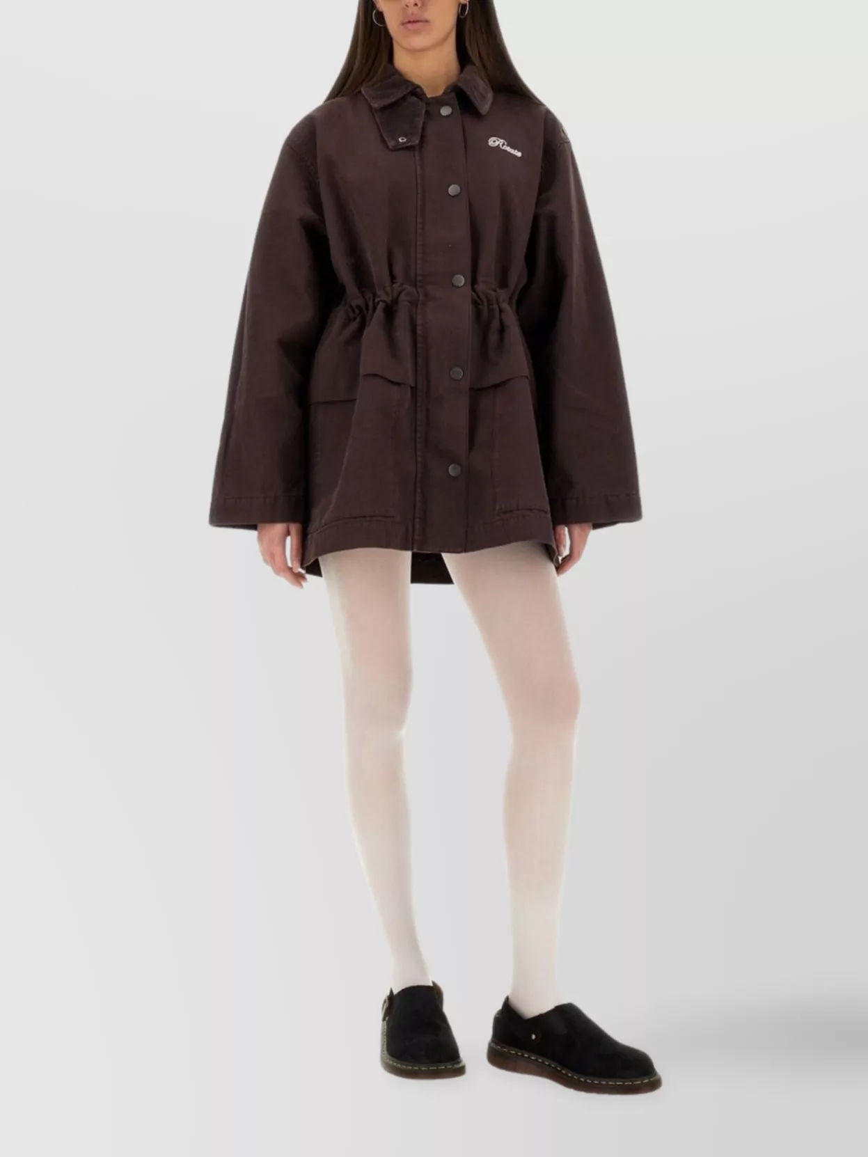 ROTATE BIRGER CHRISTENSEN COTTON JACKET WITH CORDUROY COLLAR AND DRAWSTRING WAIST