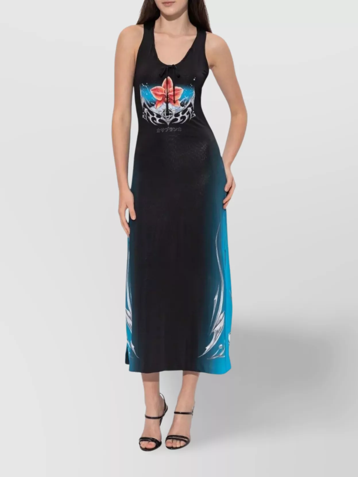 Casablanca Floral Print Midi Dress With Tie Detail