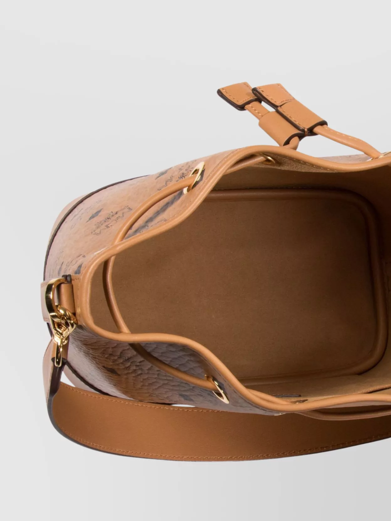 Mcm Adjustable Strap Top Handle Gold-Tone Hardware Bucket Bag