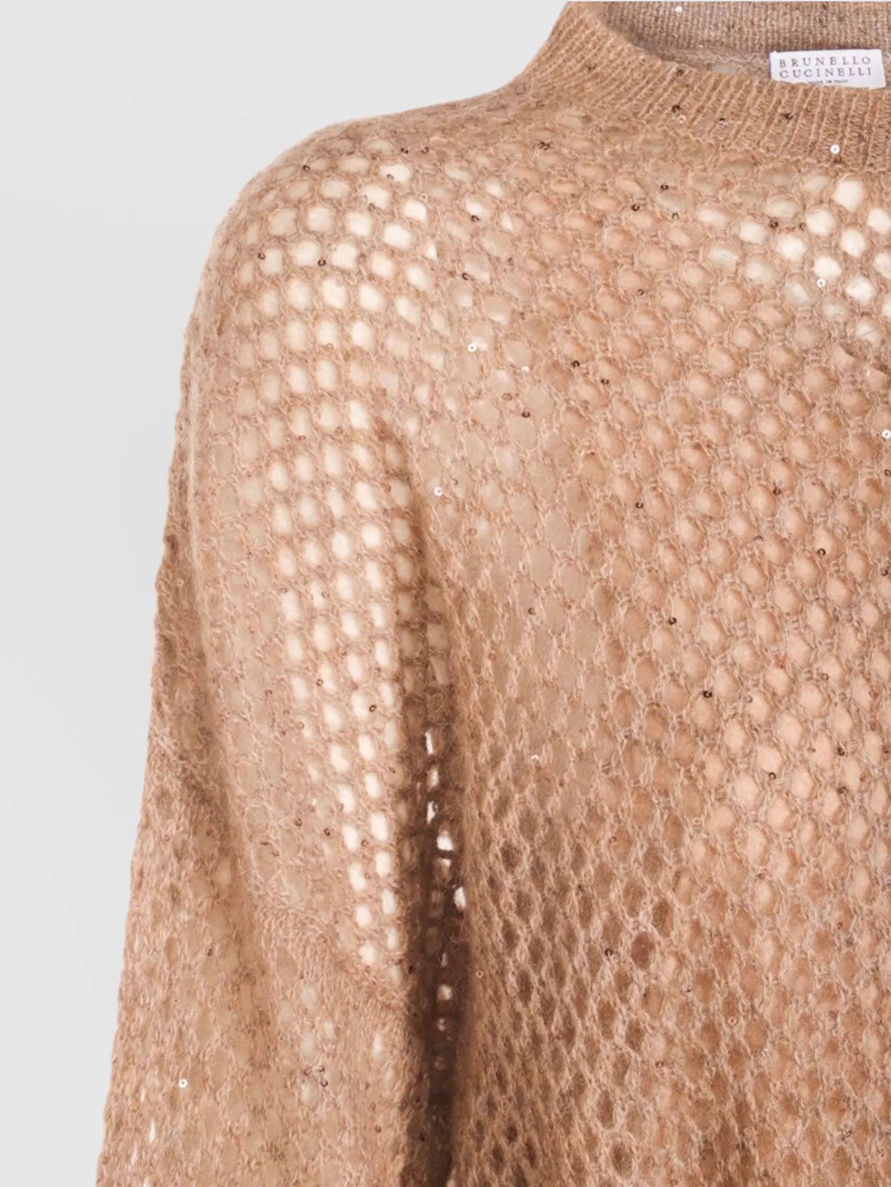 Brunello Cucinelli Waist Belt Long Sleeve Mesh Dress