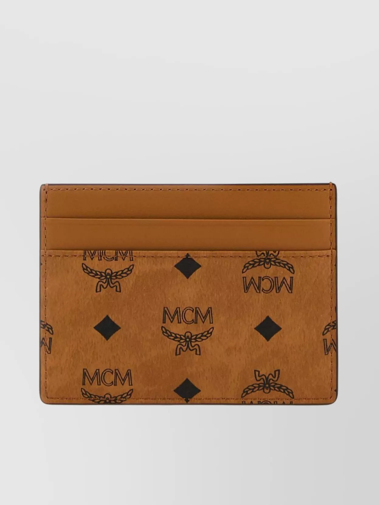 Shop Mcm Contrasting Stitching Canvas Mini Card Holder In Brown