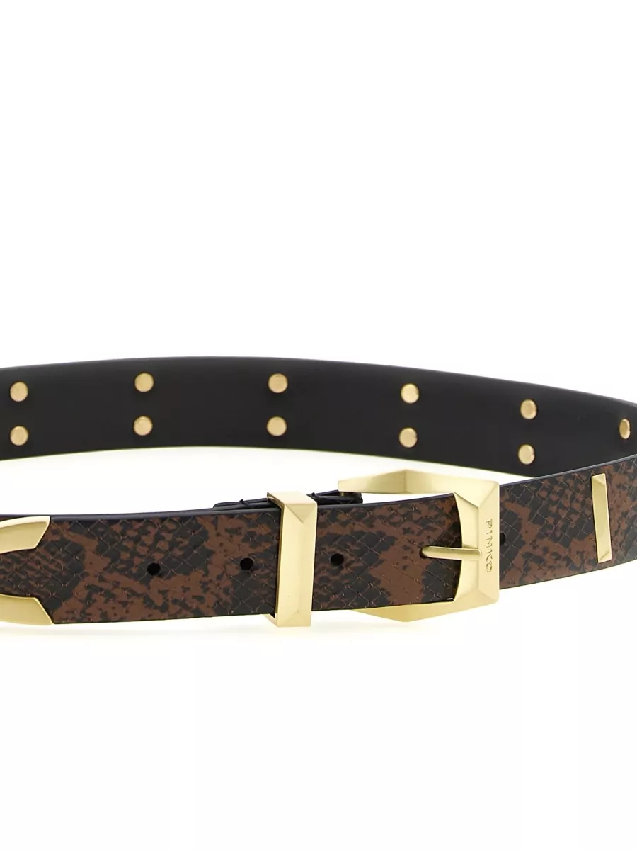 Pinko Leather Snake Print Studded Belt