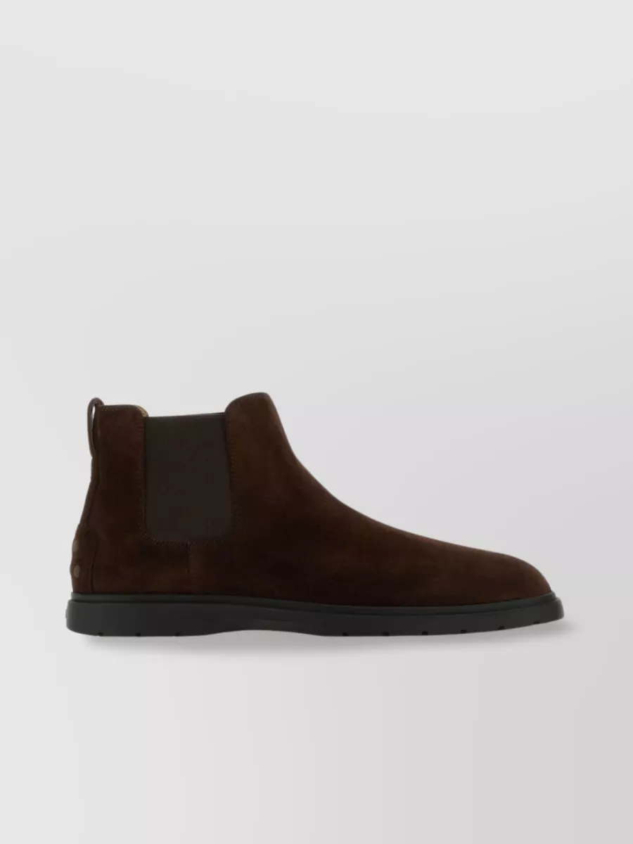 Shop Tod's Suede Ankle Boots With Elastic Panels In Brown