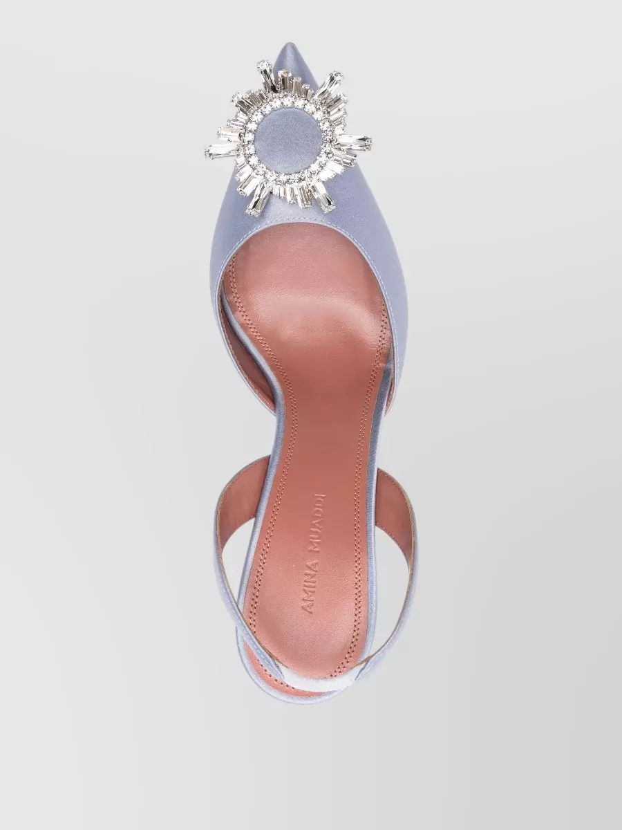 Amina Muaddi Silk Crystal Embellished Slingback Pumps