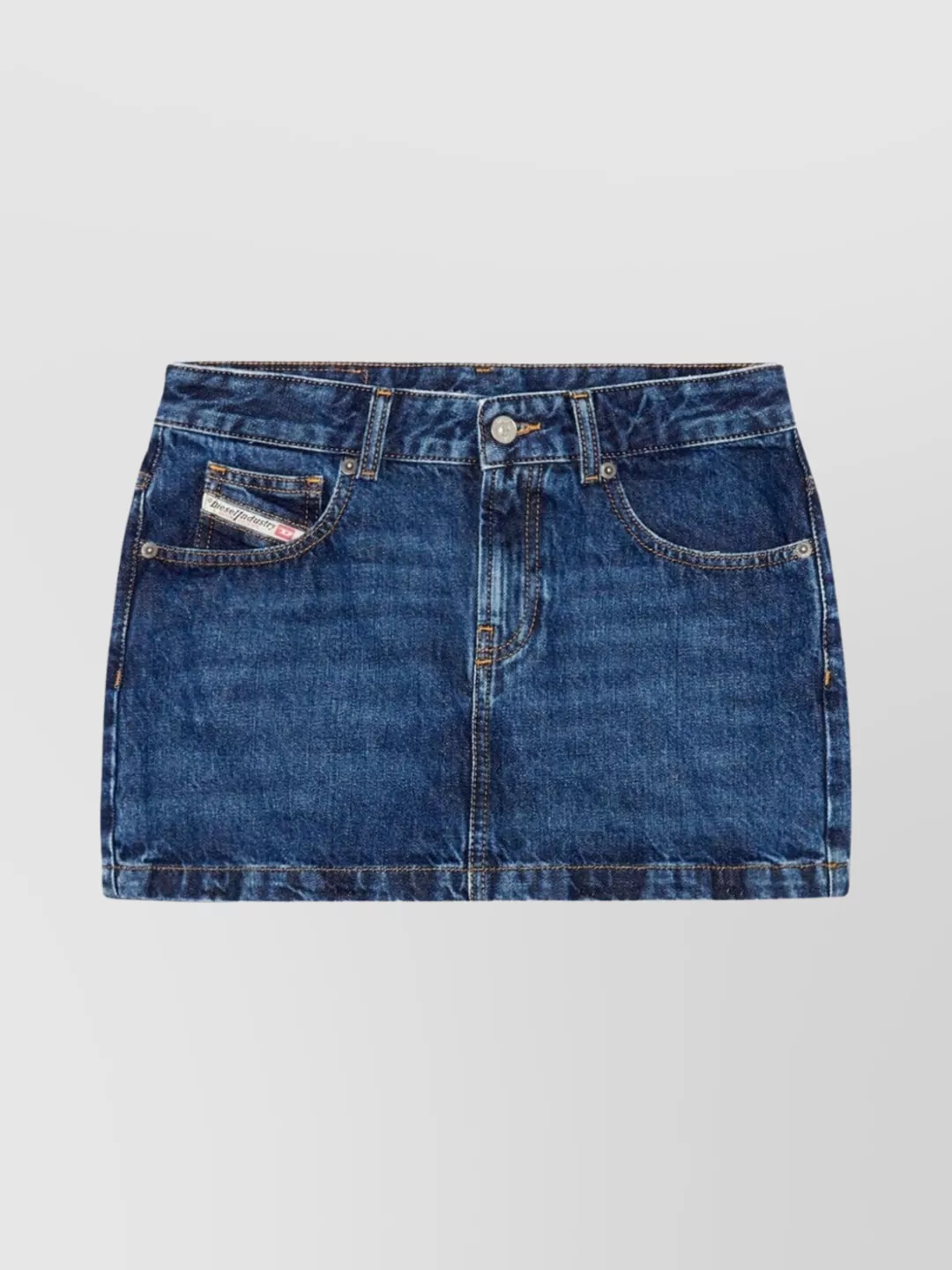 Shop Diesel Low Rise Denim Pocket Skirt In Blue