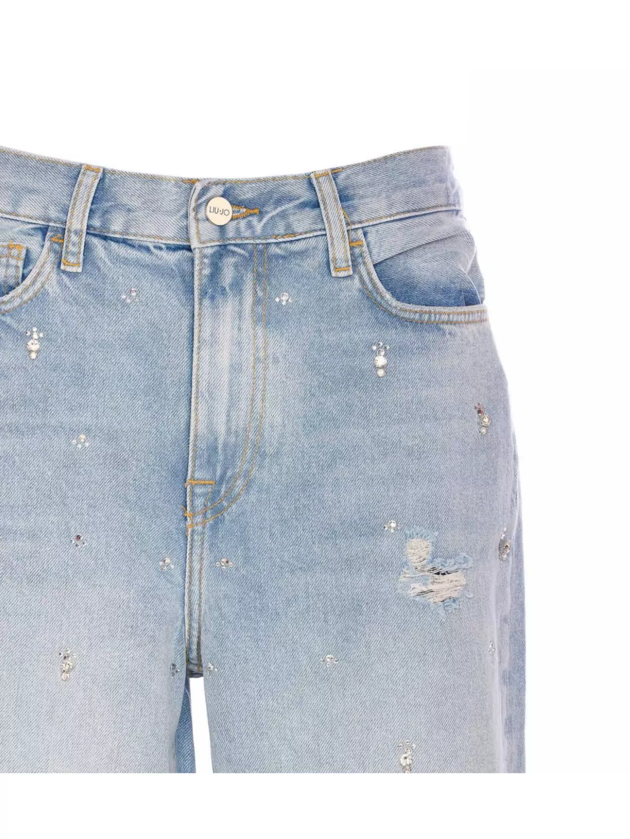 Liu Jo Crystal Embellished Distressed Denim Jeans