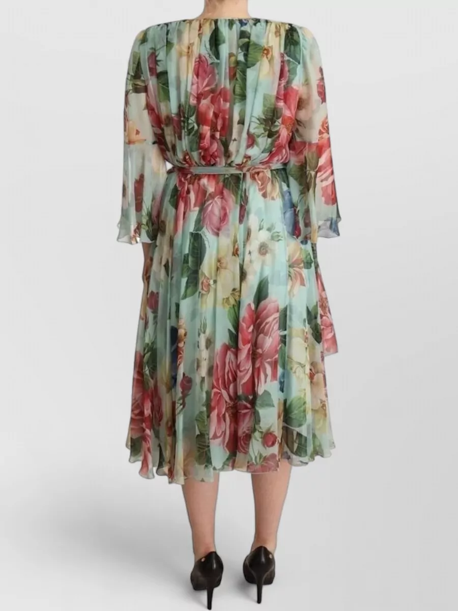 Dolce&Gabbana Silk Floral-Print V-Neck Wrap Midi Dress