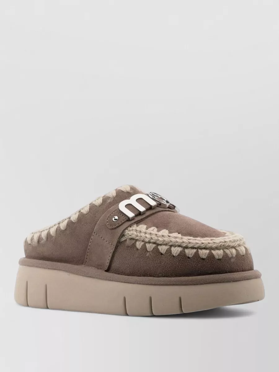 Mou sheepskin leather clog slippers