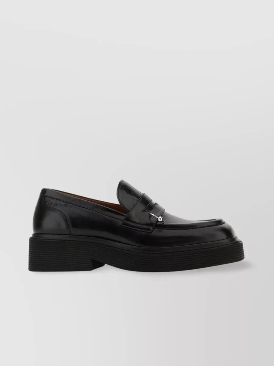 MARNI SQUARED TOE LEATHER LOAFERS WITH CHUNKY PLATFORM