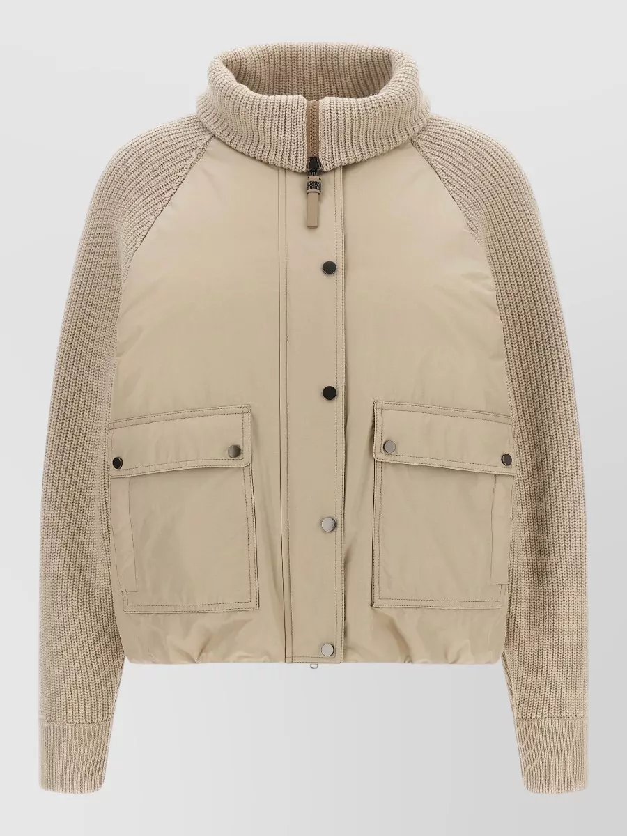 Brunello Cucinelli down cropped ribbed knit insert jacket