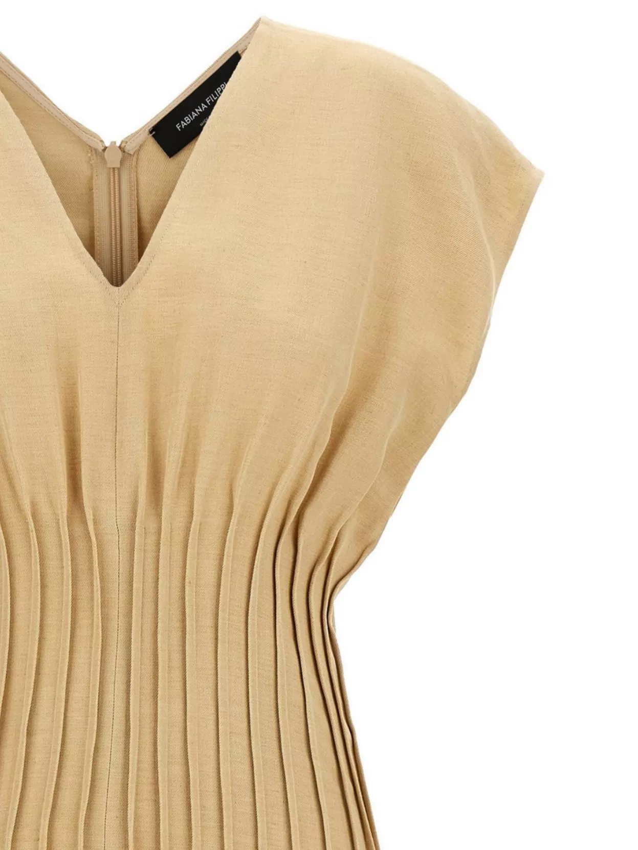 Fabiana Filippi Pleated V-Neck Sleeveless Knee-Length Dress
