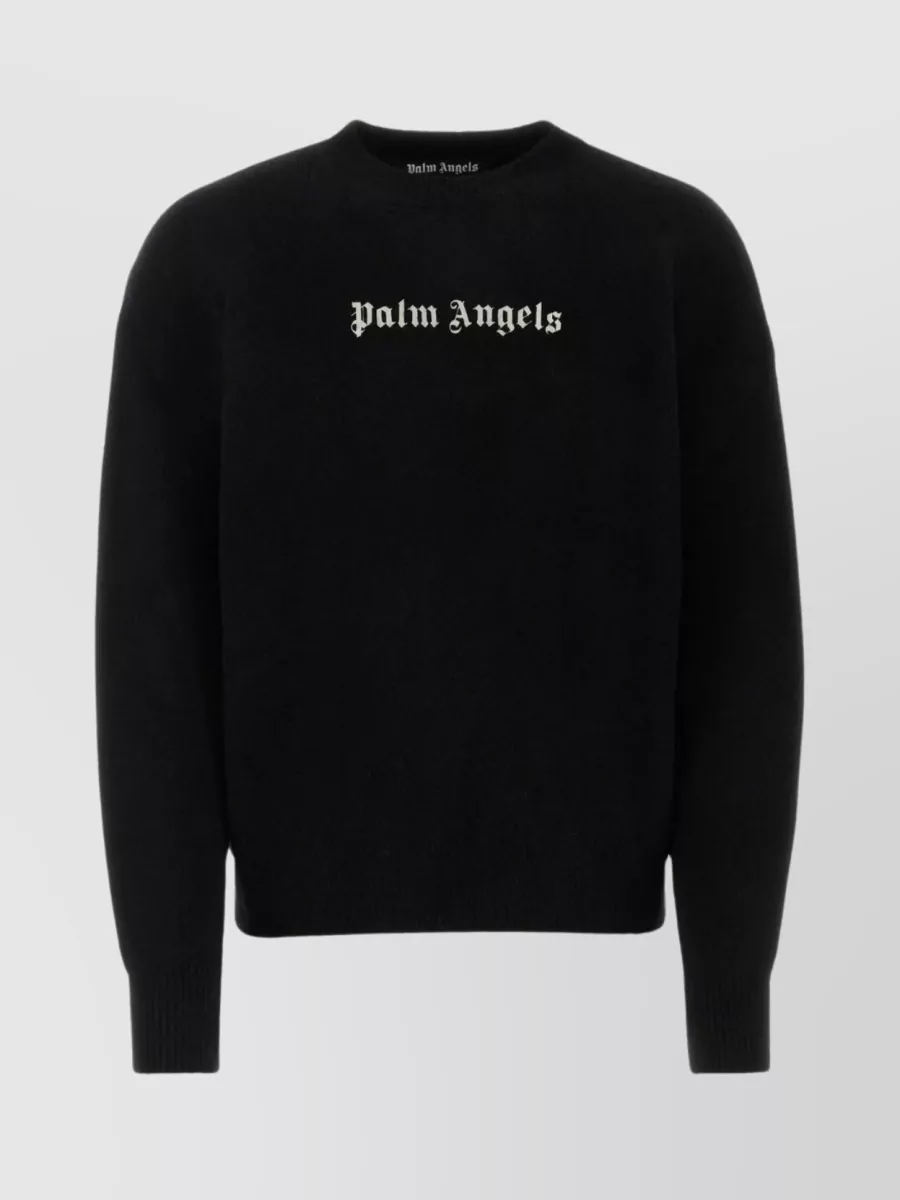 Shop Palm Angels Crew-neck Wool Blend Sweater In Black