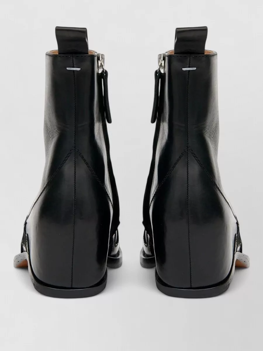 Maison Margiela Leather Flame Appliqué Western Ankle Boots
