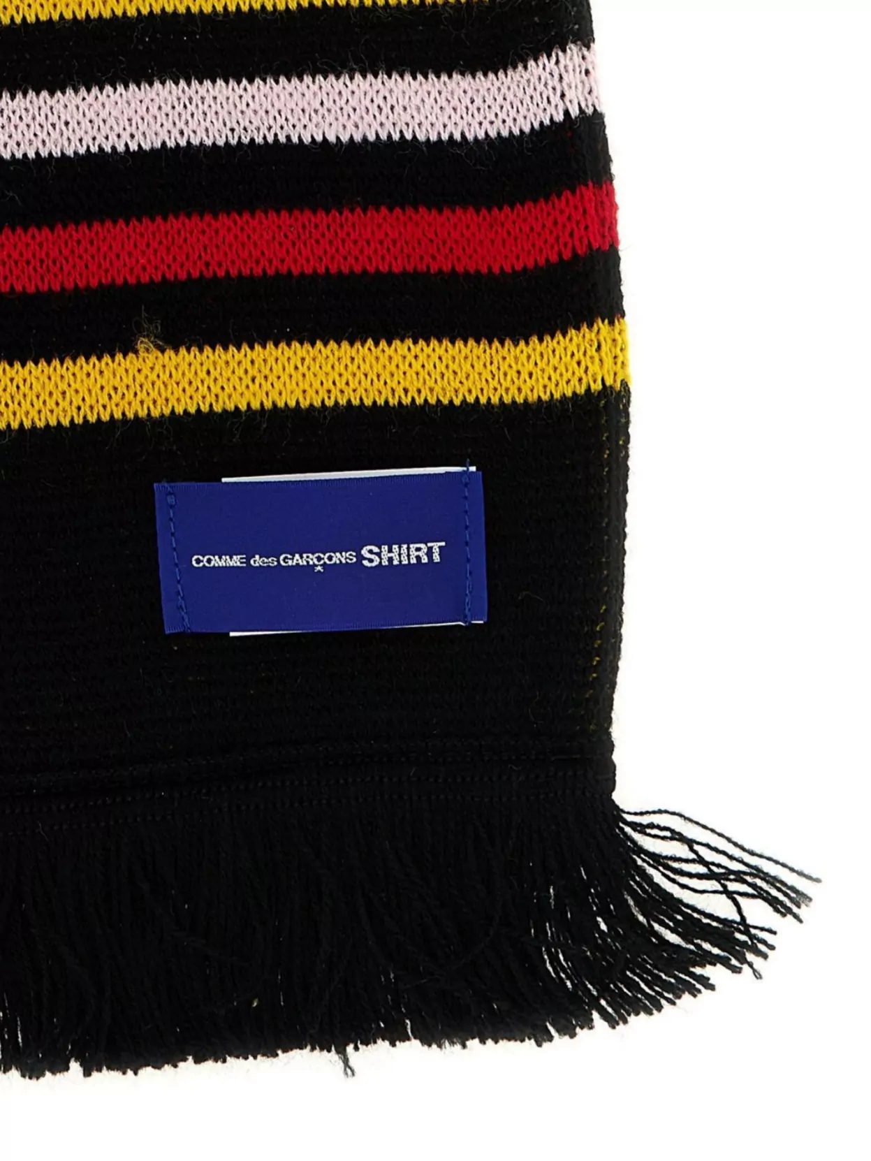 Comme Des Garçons Textured Scarf With Bold Stripes And Fringe