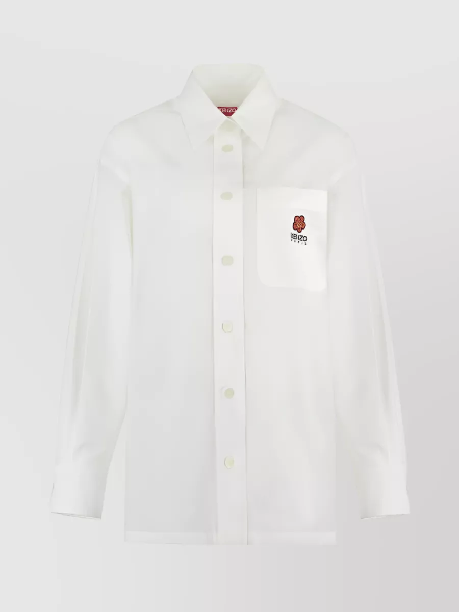 Shop Kenzo Flower Motif Cotton Shirt In White