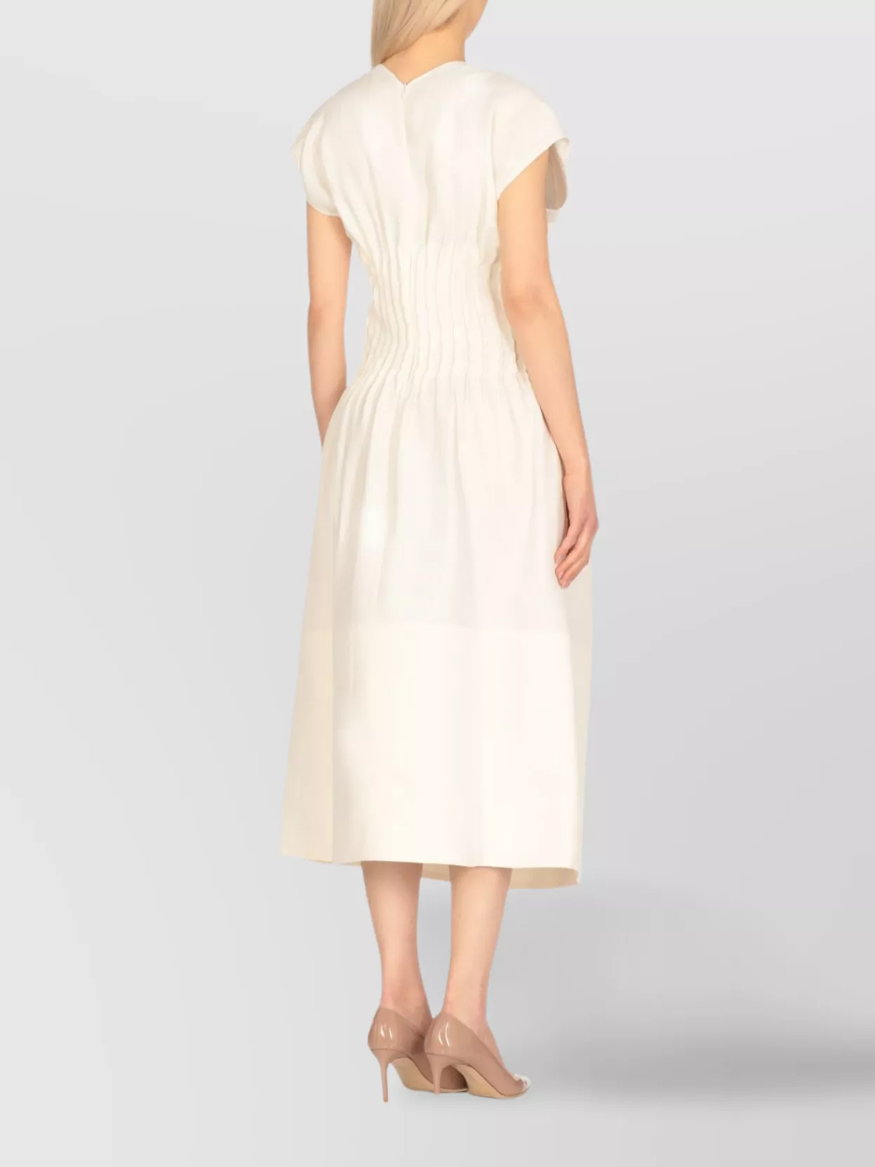 Fabiana Filippi Draped Waist Sleeveless V Neck Midi Dress In White