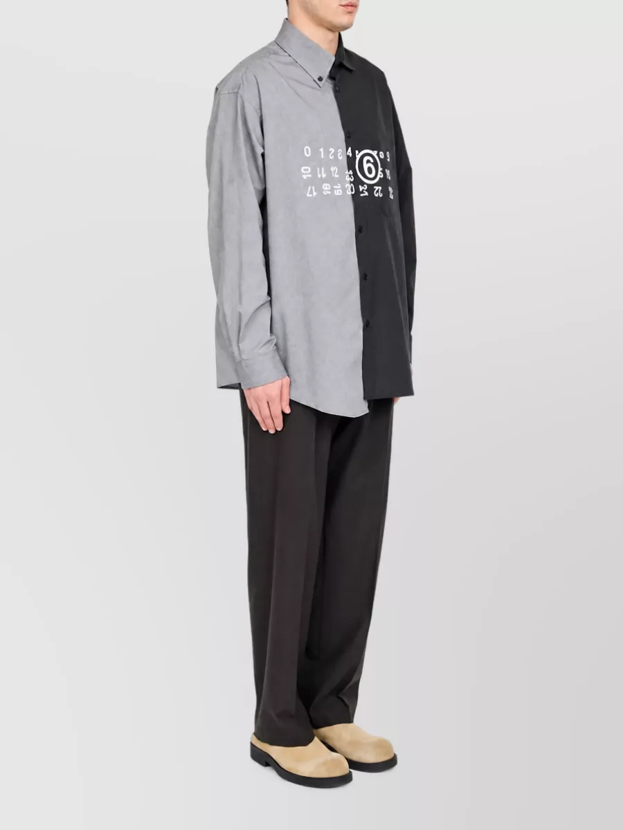 Mm6 Maison Margiela Logo Print Panelled Long Sleeve Cotton Shirt