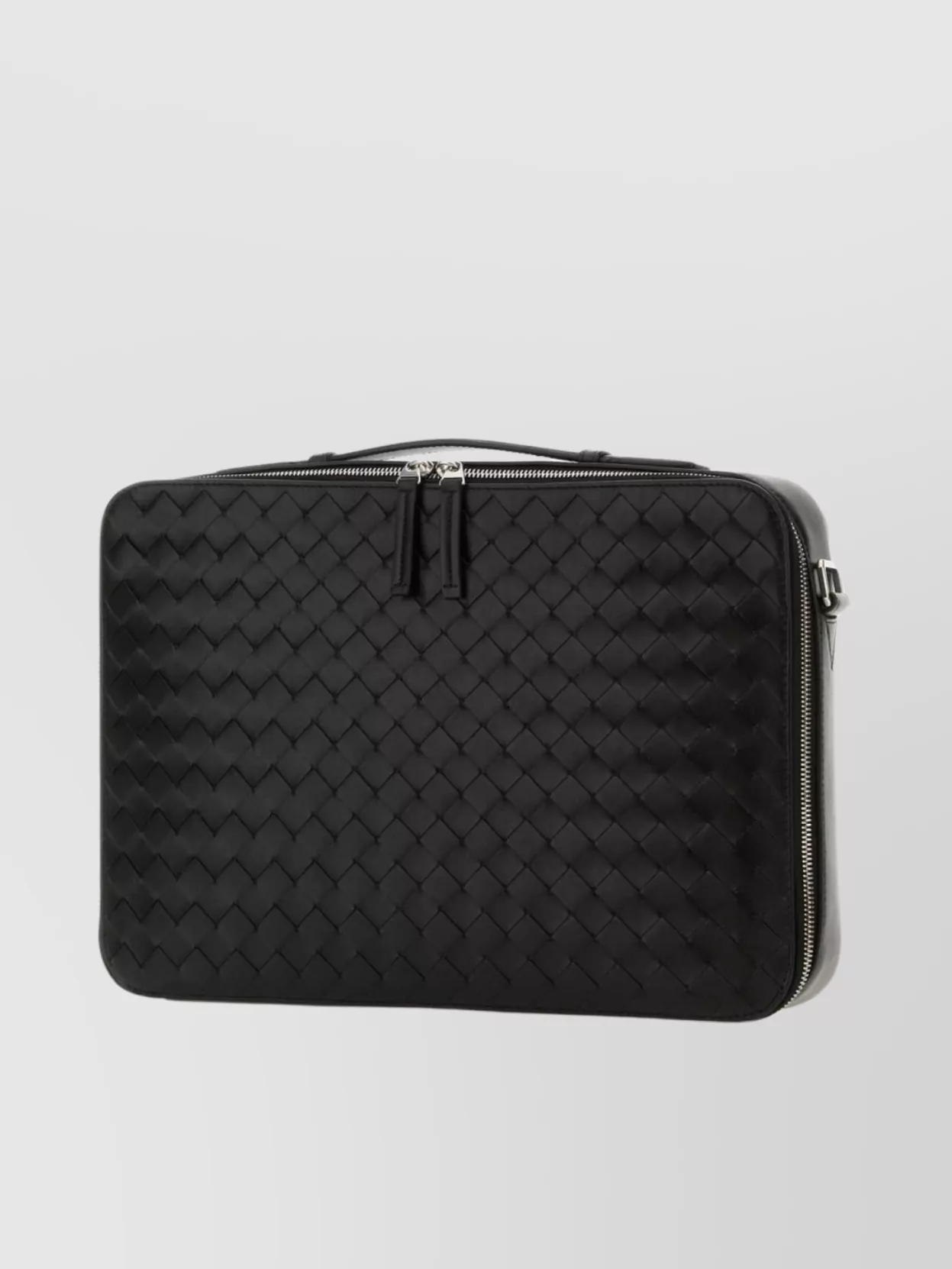 Bottega Veneta Leather Rectangular Woven Texture Shoulder Bag In Black