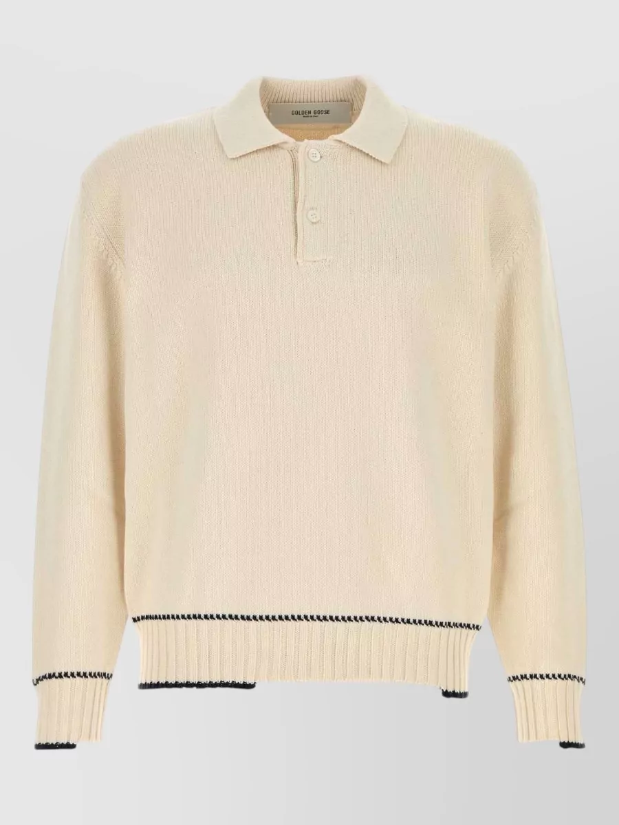 Golden Goose cotton knit logo print long-sleeve polo shirt