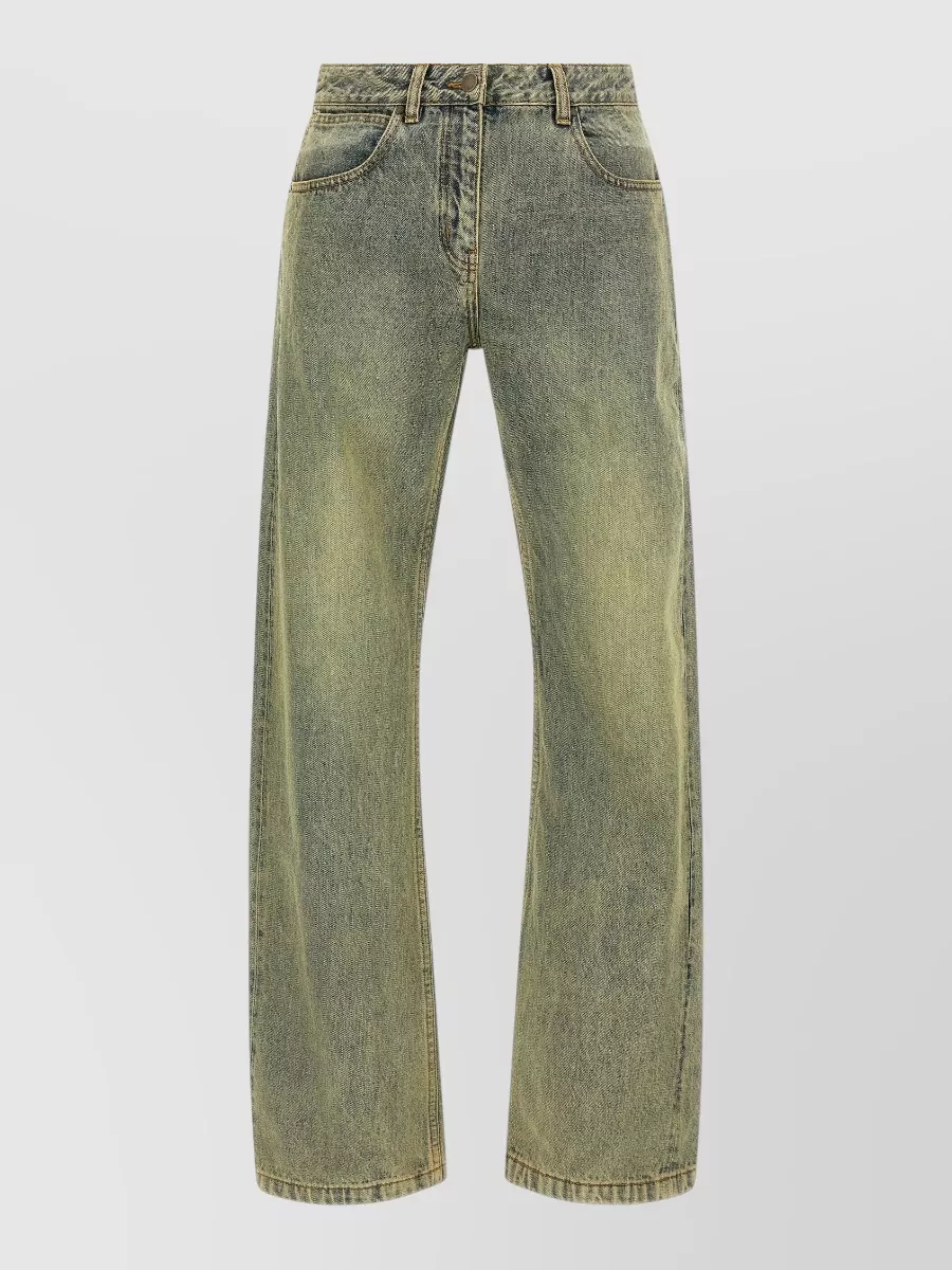 Entire Studios stonewashed selvedge denim wide-leg straight-leg regular-fit jeans