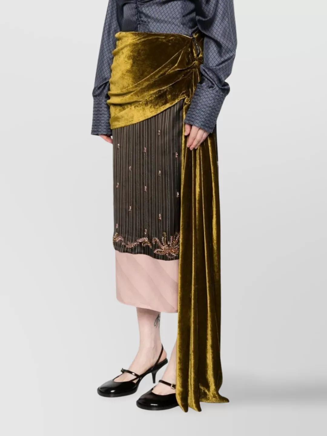Dries Van Noten Layered Midi Skirt Striped Pattern