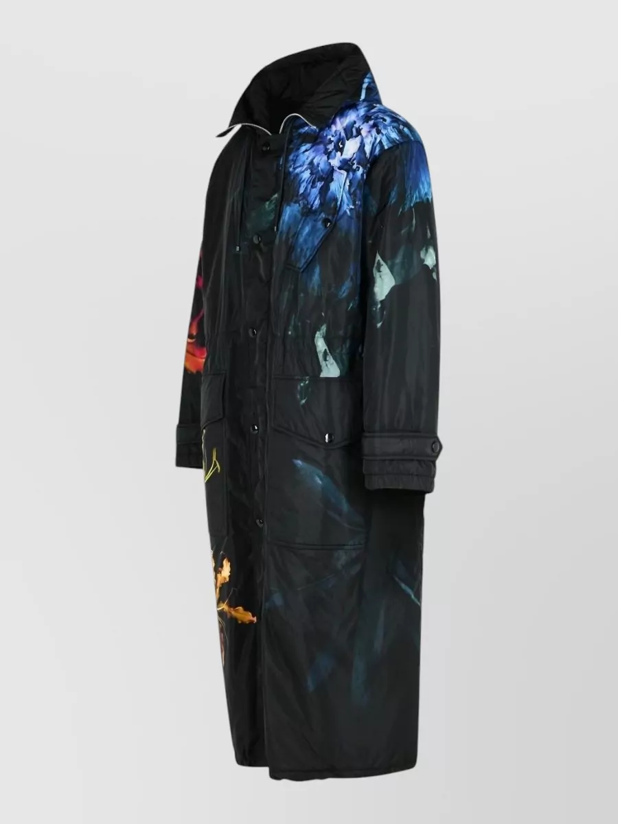 Dries Van Noten Floral Print Long Parka Hooded