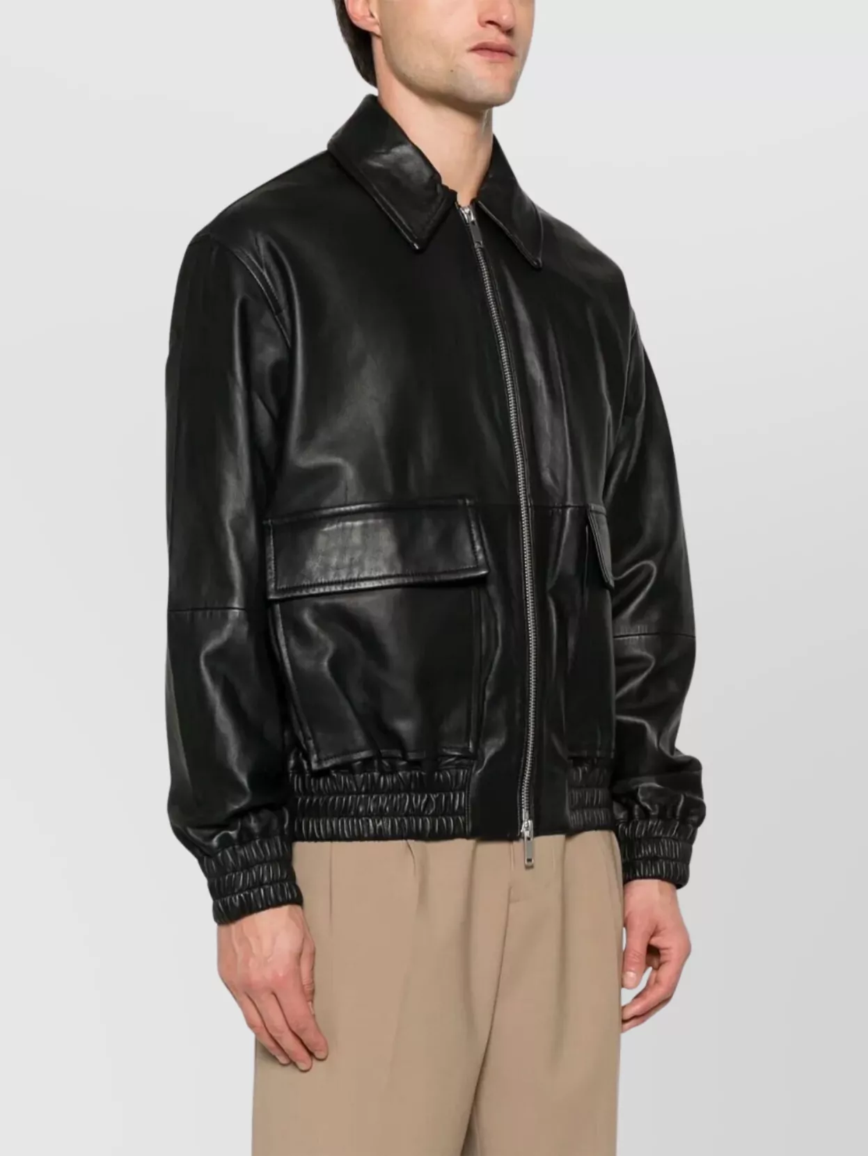 Studio Nicholson Leather Bomber Jacket Collared Design
