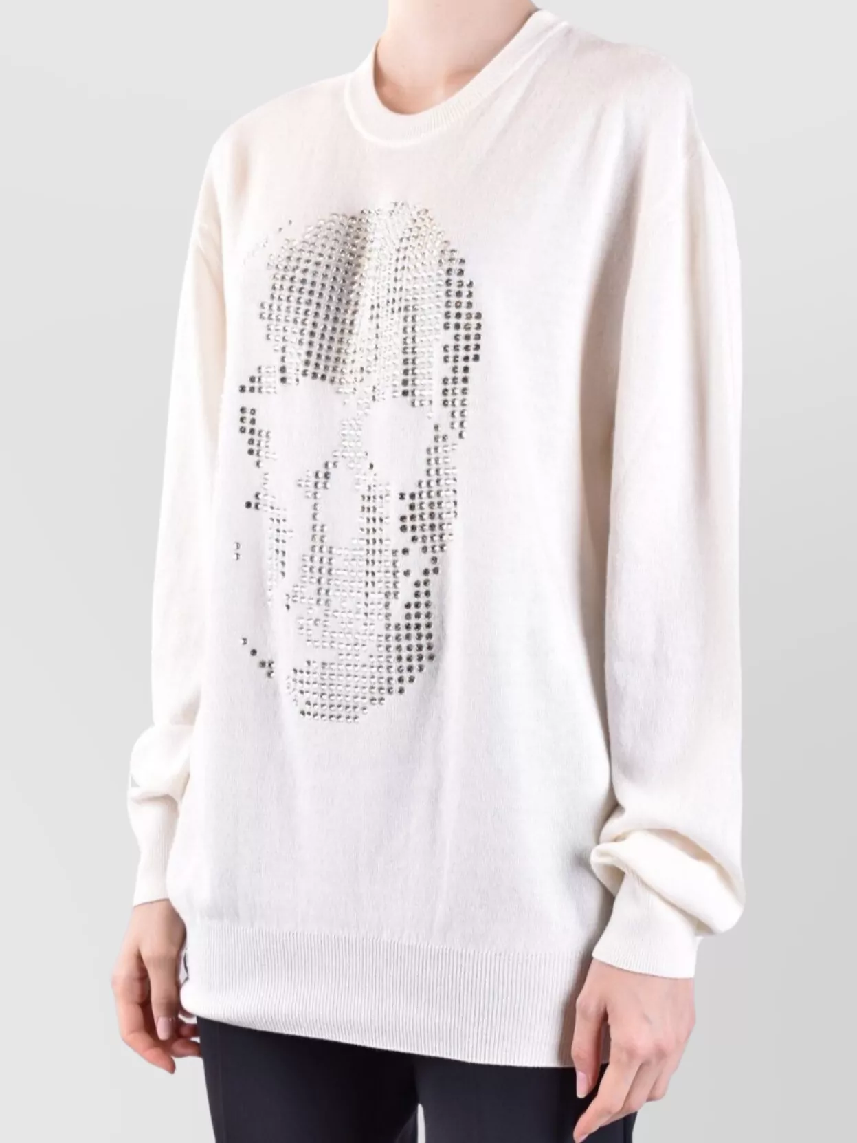 Philipp Plein Crew Neck Embellished Ribbed Knitwear