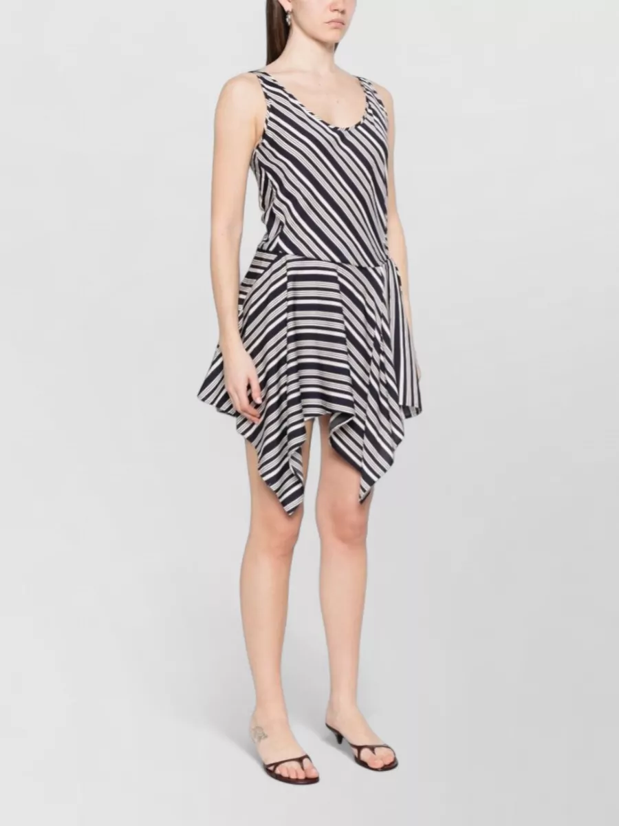 Iro Striped Sleeveless V-Neck Asymmetric Mini Dress