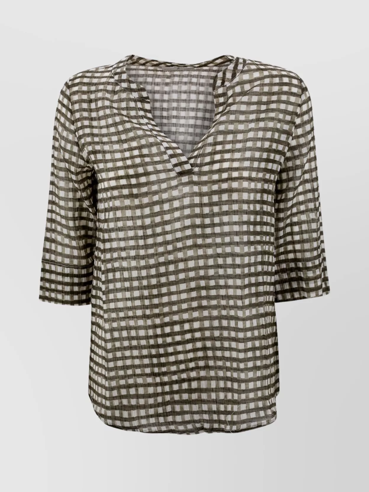 Shop Whyci Silk Blend Checkered V Neck T-shirt