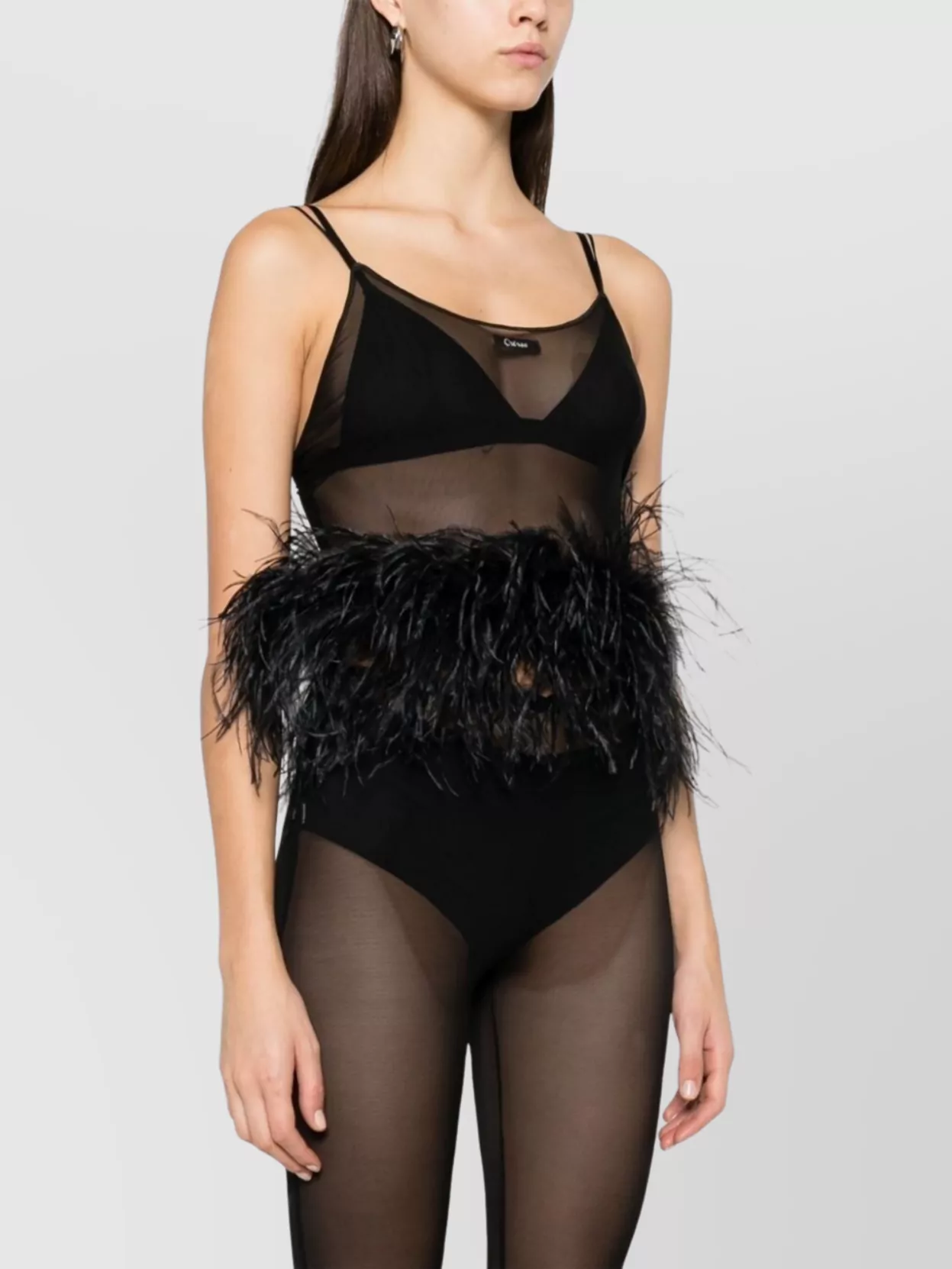 Shop Oseree Sheer Mesh Plumage Spaghetti Strap Top
