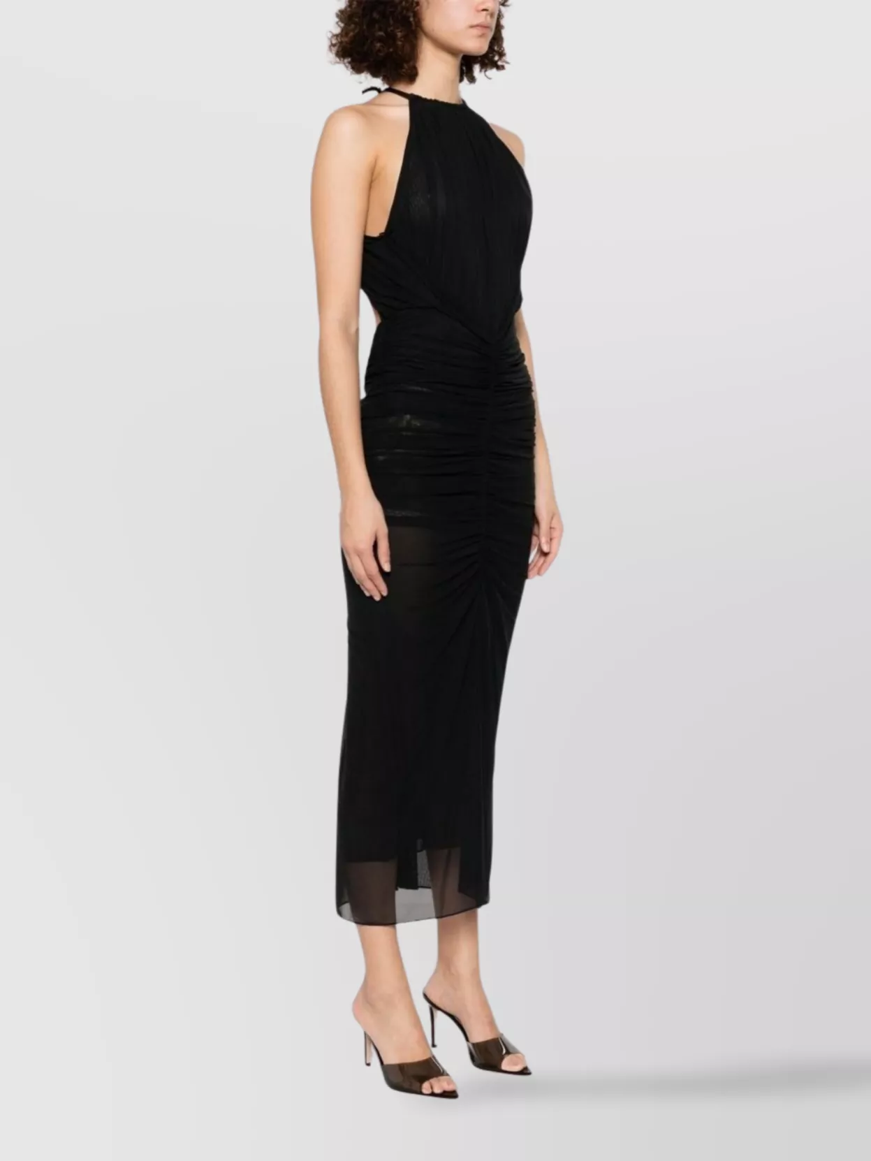 Mugler Halterneck Open Back Midi Dress Sheer Overlay