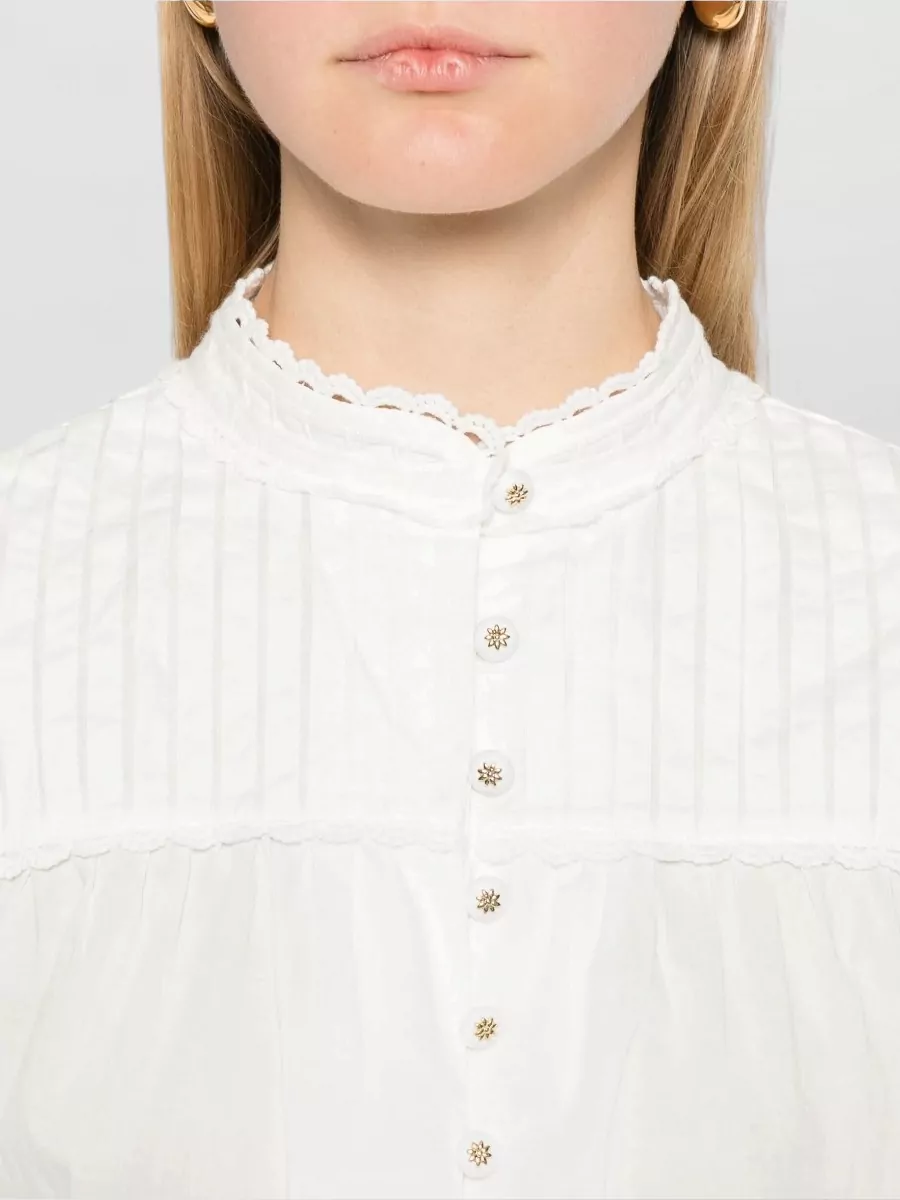 Farm Rio Embroidered High-Neck Cotton Blouse