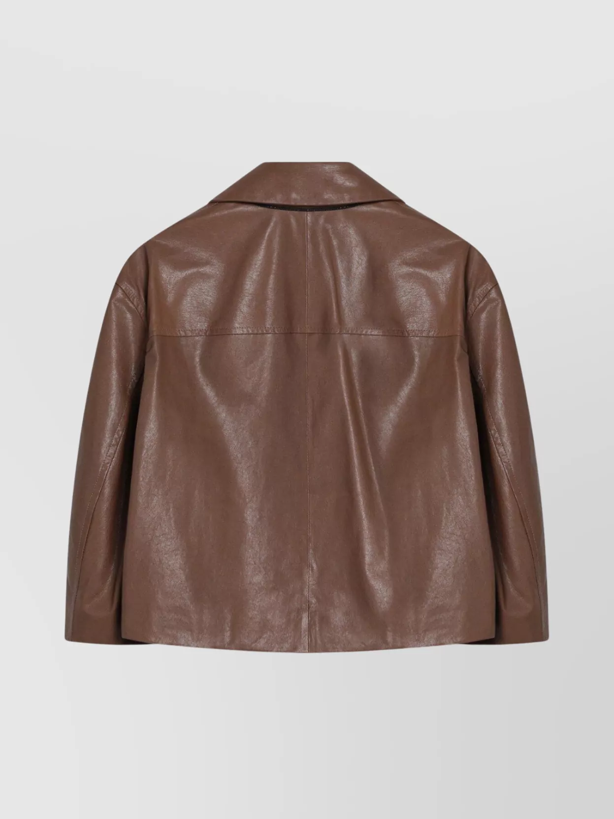 Brunello Cucinelli Cropped Leather Jacket Long Sleeves In Brown