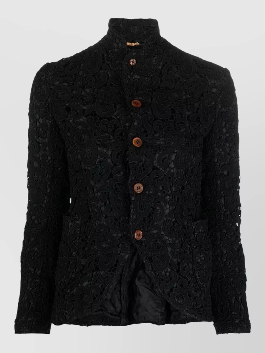 Comme Comme Floral Lace High Neck Fitted Jacket