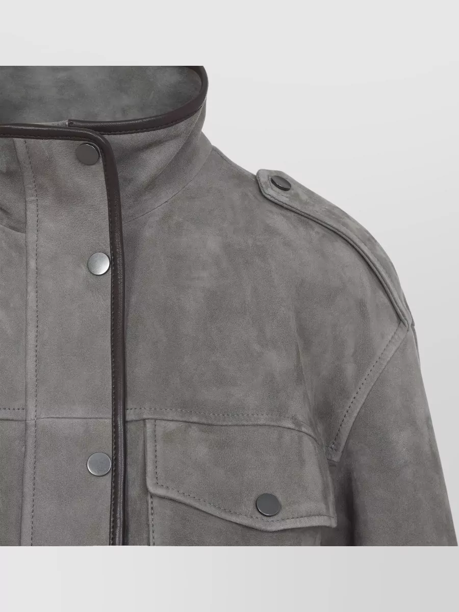 Brunello Cucinelli Suede Jacket High Collar Long Sleeves