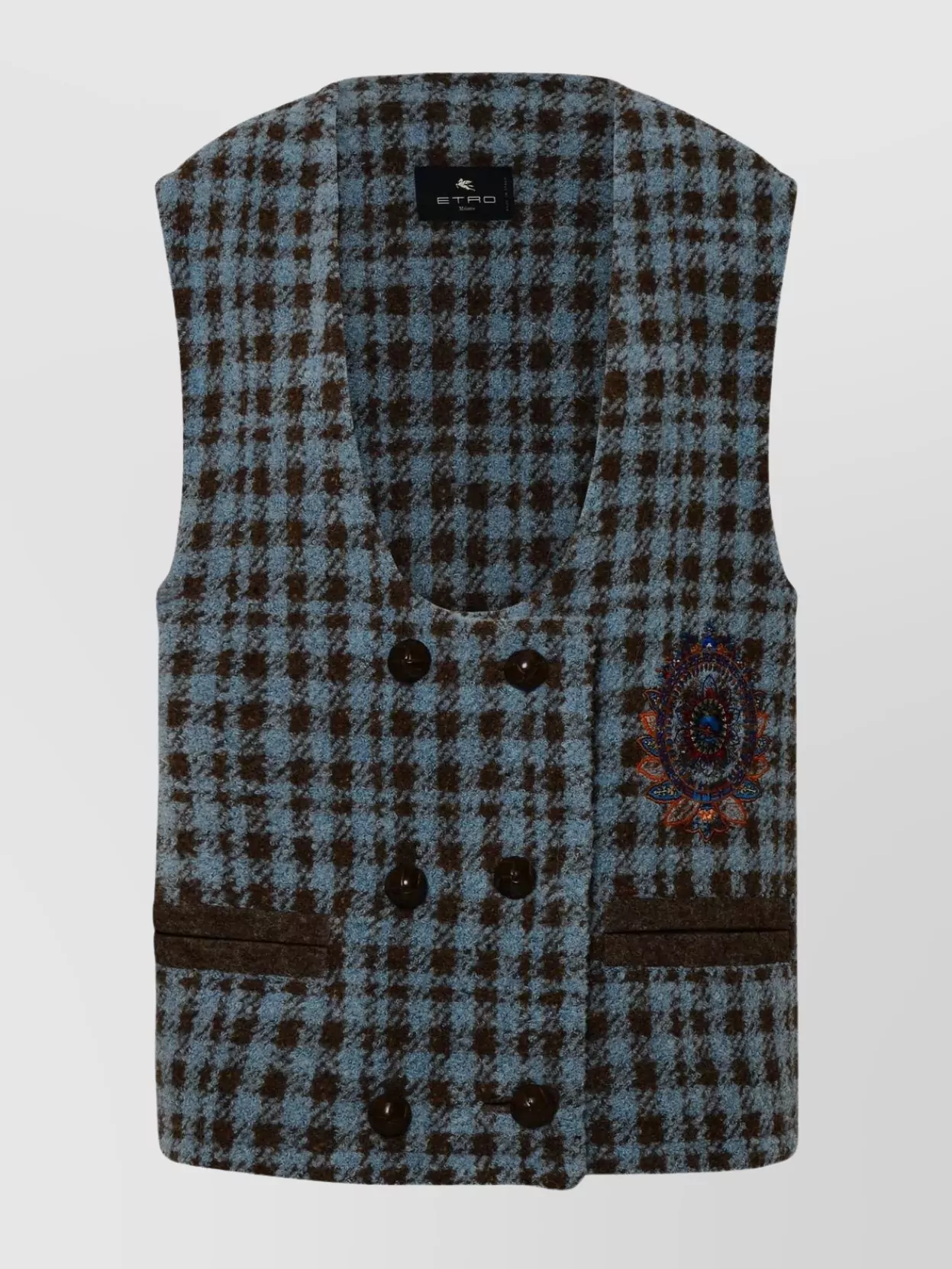 Shop Etro Light Blue Wool Vest